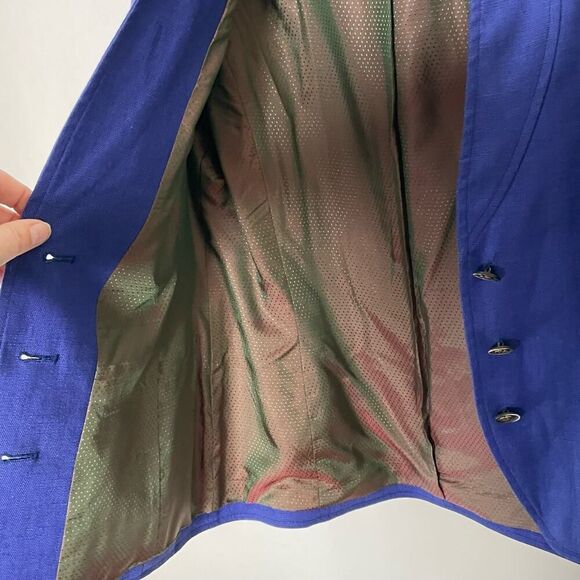 Vintage Geiger Linen Satin Lined Indigo Blue jacket Medium #TT - Picture 8 of 14